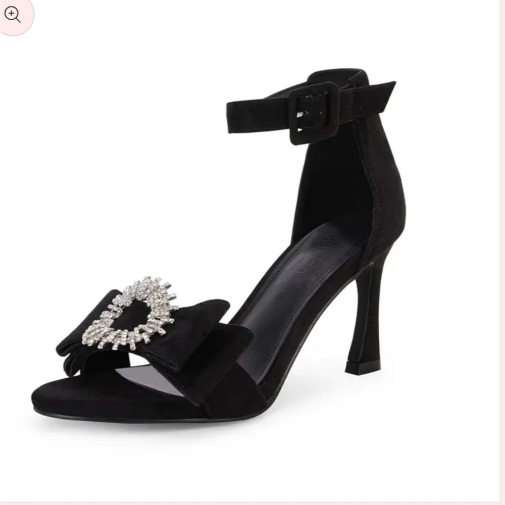 Coutgo Women's Black Sandal  with Bow and Crystal Rhinestone detail SZ 8